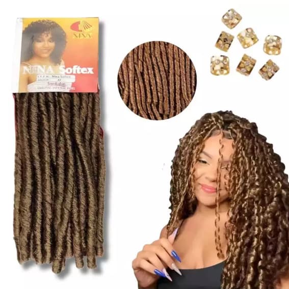 Cabelo Nina Softex Cacheado Dread Original Crochet Braids Cachos Fibra Sintética 70 Gramas