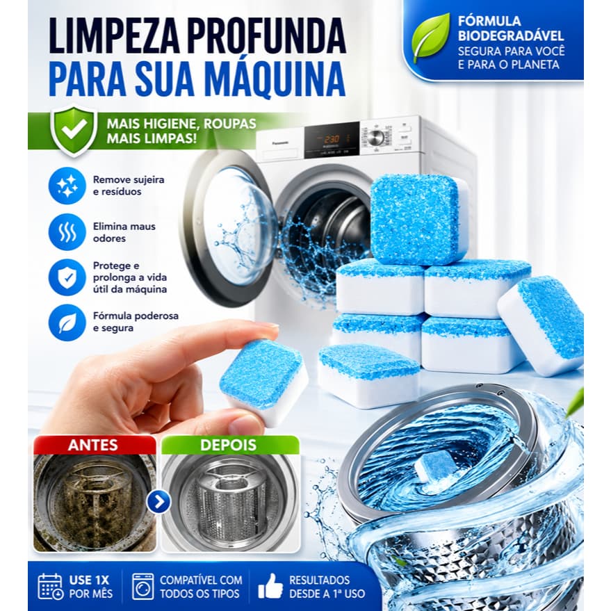 Pastilhas Limpadoras Para Máquina De Lavar Limpeza Profunda Efervescentes Antiodor