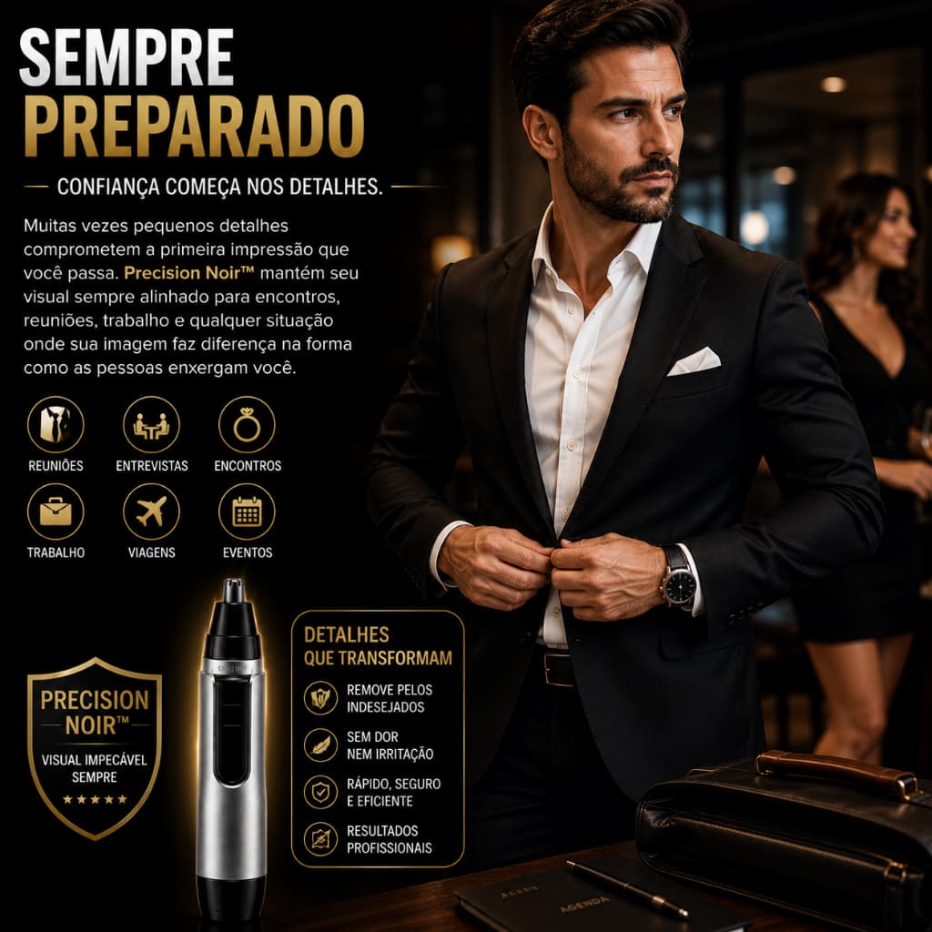 Aparador de Pelos Nariz e Orelha Elétrico Precision Noir Portátil Sem Dor