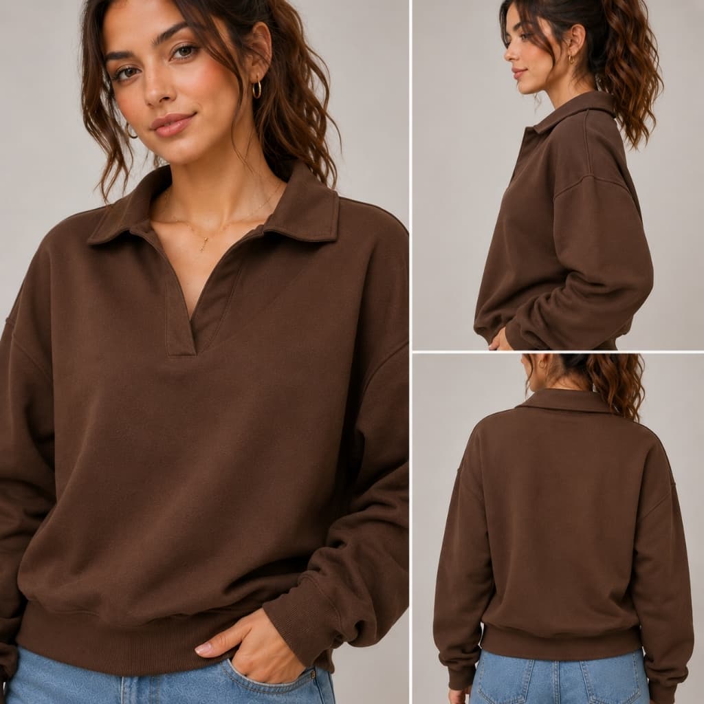 Moletom Feminino Oversized Gola Polo Premium Casual Chic Confortável Manga Longa Moda Inverno