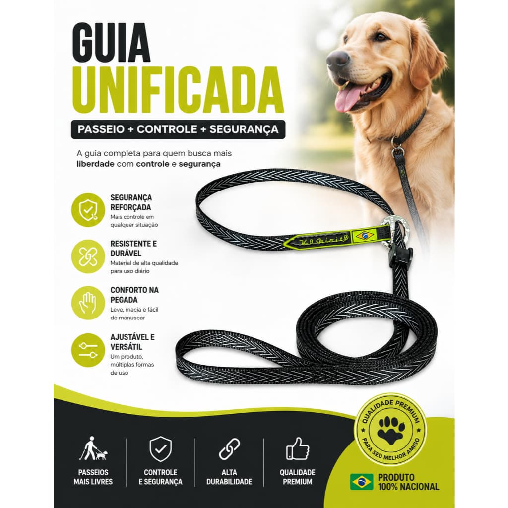 Guia Adestramento Unificada Prime K9 Spirit 2 metros Cachorro Cães Pet