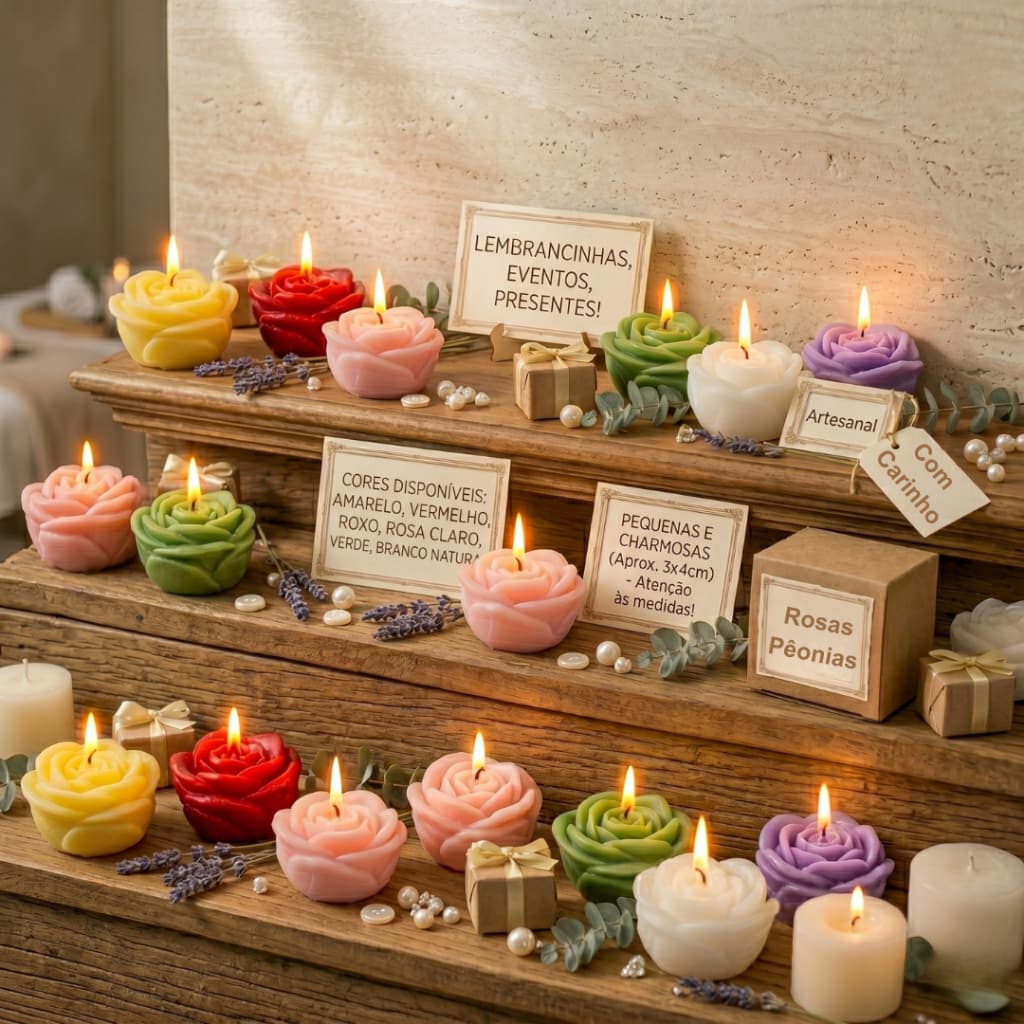 Kit Lembrancinhas Velas Aromáticas Rosas Pêonias 20g (30, 40 ou 50 unid.)
