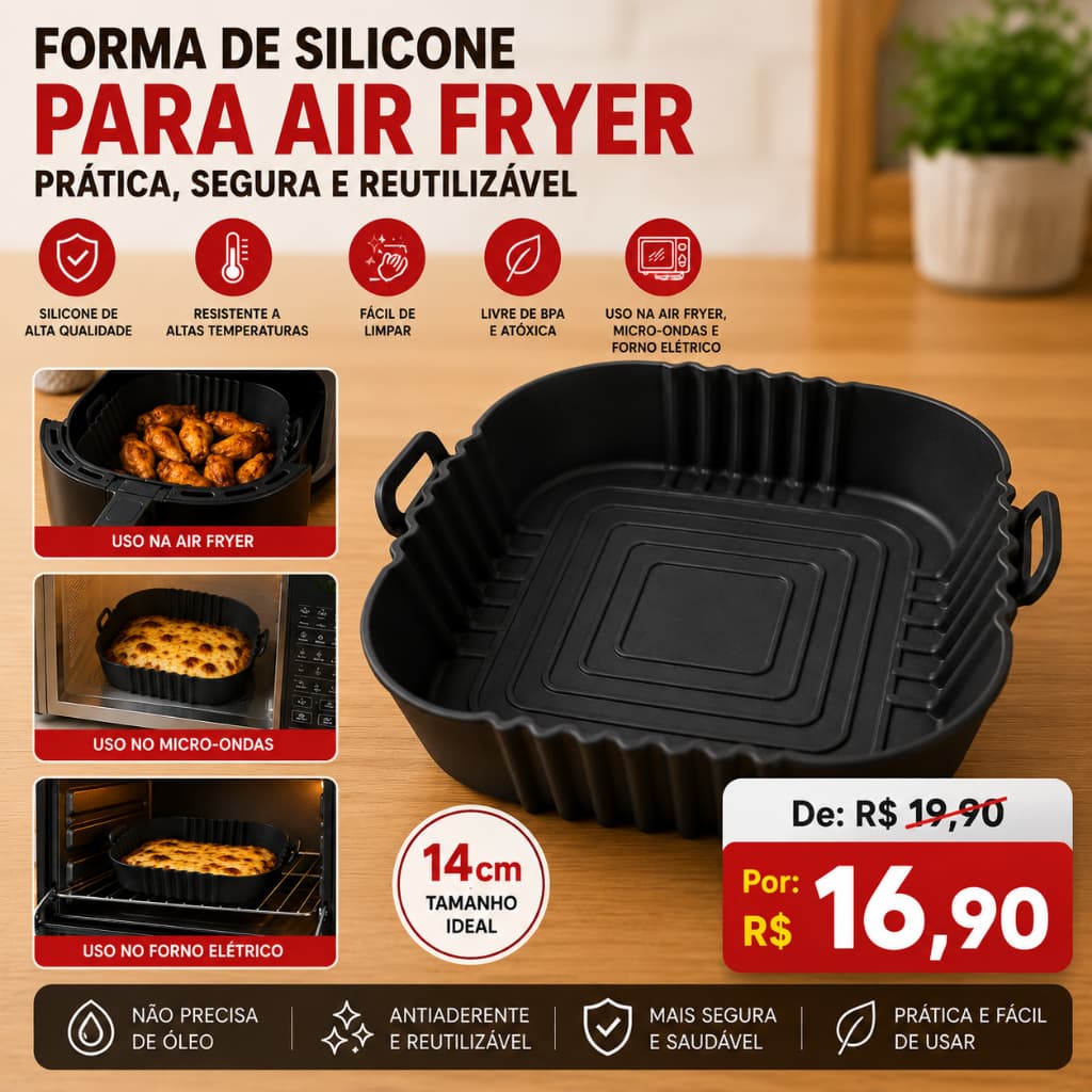 Forma de Silicone para Air Fryer 14cm Reutilizável Antiaderente Forno Elétrico e Micro-ondas