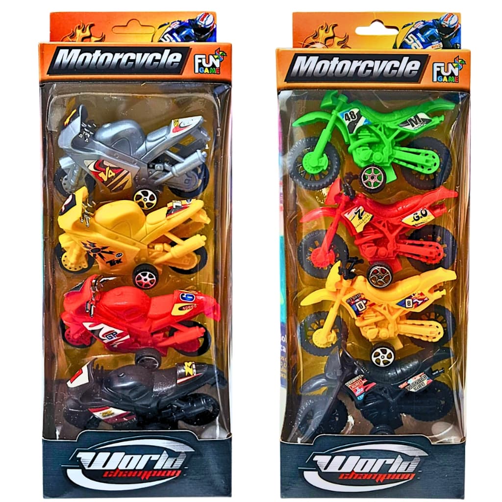 Kit 8 Motos Brinquedo Miniatura Fricção Coleção Moto Raly Esportiva Presente Menino Menina Atacado