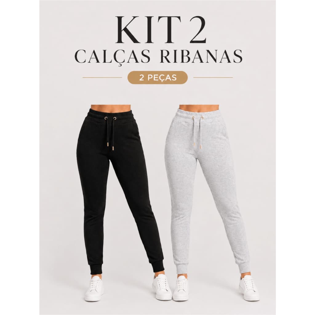 Kit 2 Calças Feminina Ribanas Com Bolsos Cordão Regulador Inverno