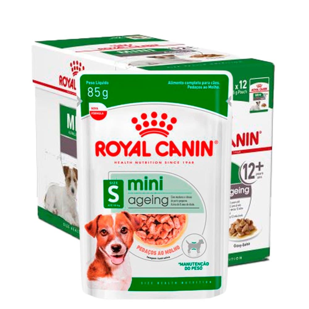 Caixa 12un Ração Úmida Sachê Royal Canin Mini Ageing 12+ Cães Senior Porte Pequeno 85g