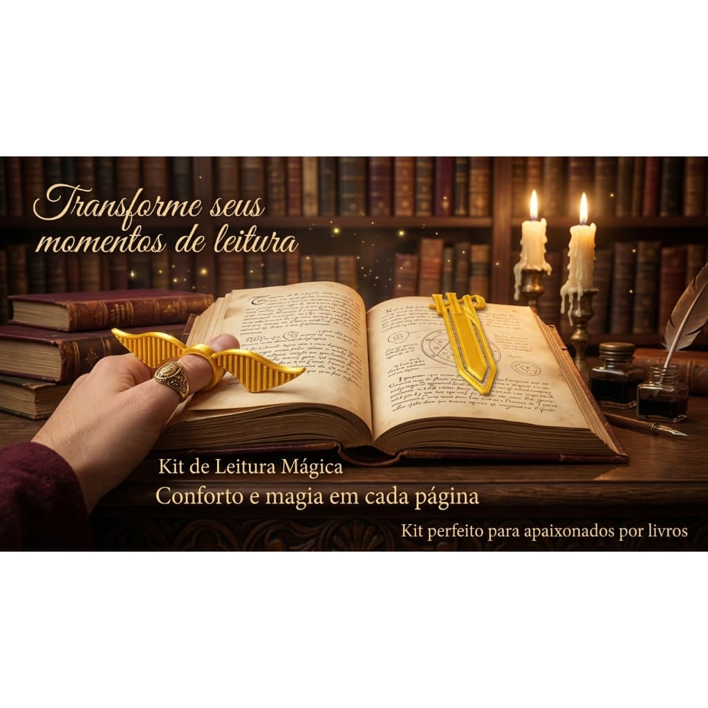 Kit MagicBook 3D – Marcador de Página + Dedal para Leitura Premium