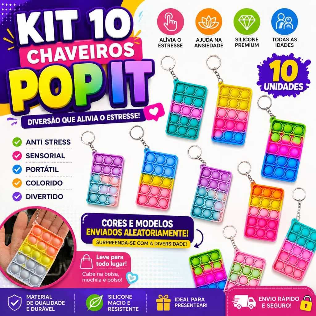 Kit 10 Chaveiro Pop It Antiestresse Encapsulado Brinde Festa Prenda Presente