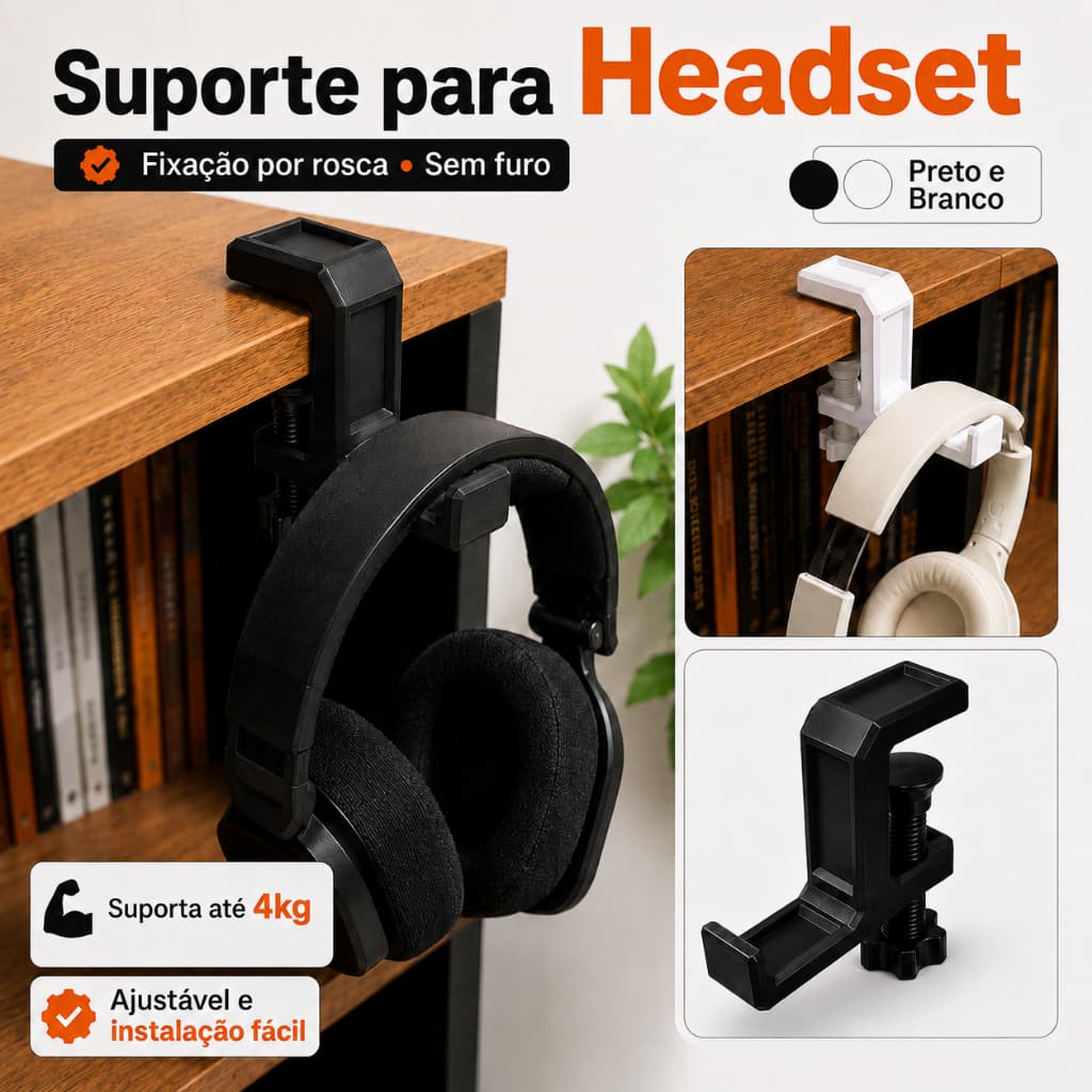 Suporte Para Headset Gamer Fone De Ouvido Headphone Com Grampo De Mesa Sem Furo