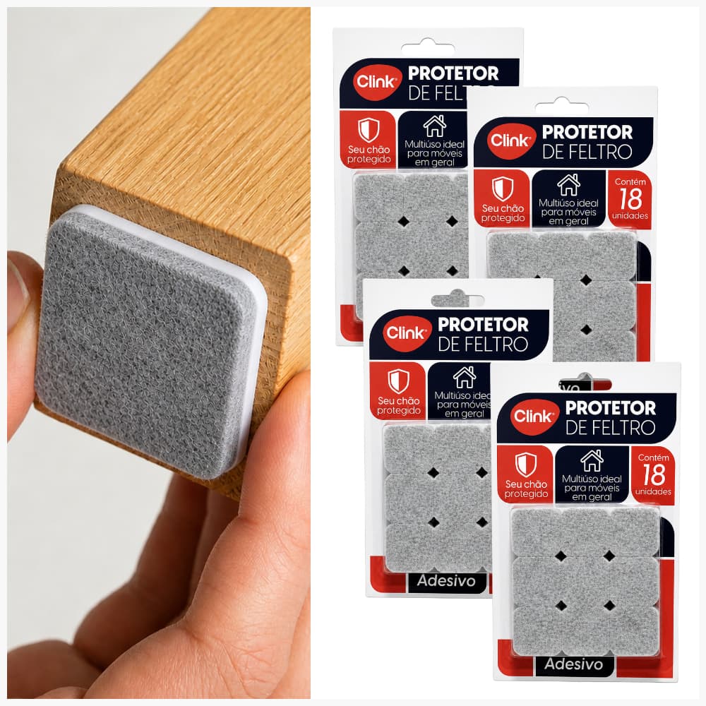 Feltro Protetor Adesivo Quadrado 3cm x 3cm x 5mm Cinza 72und Para Pé de Cadeira Mesa Móveis