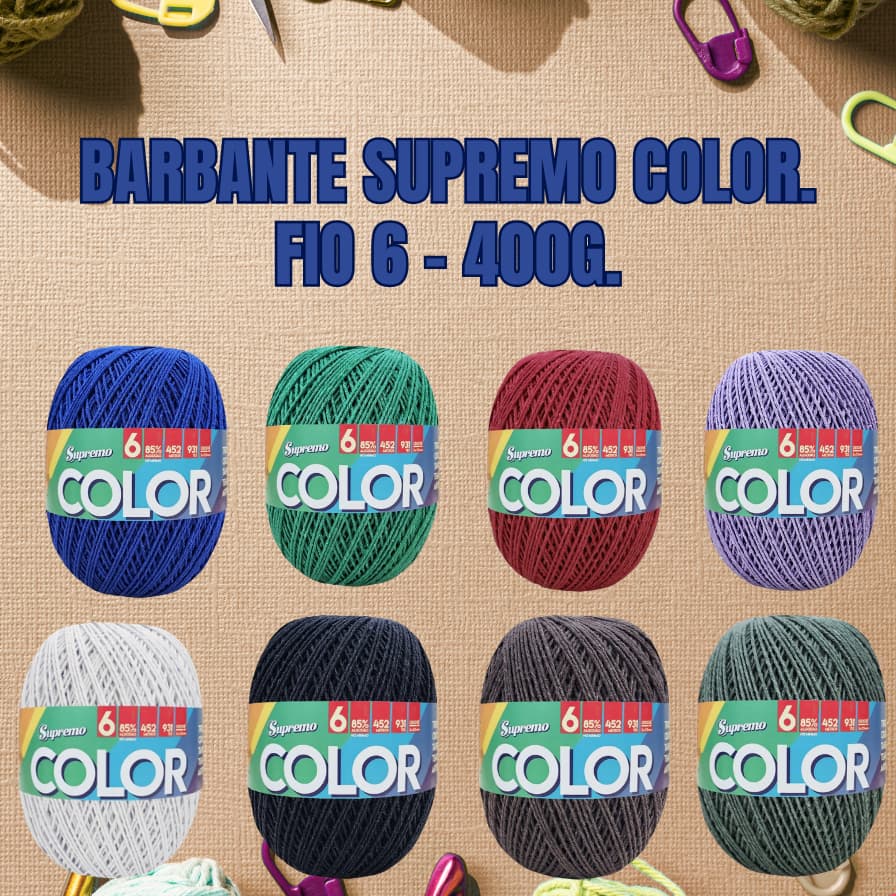 Barbante Color Supremo 400G Fio 6 - ESCOLHA A COR.