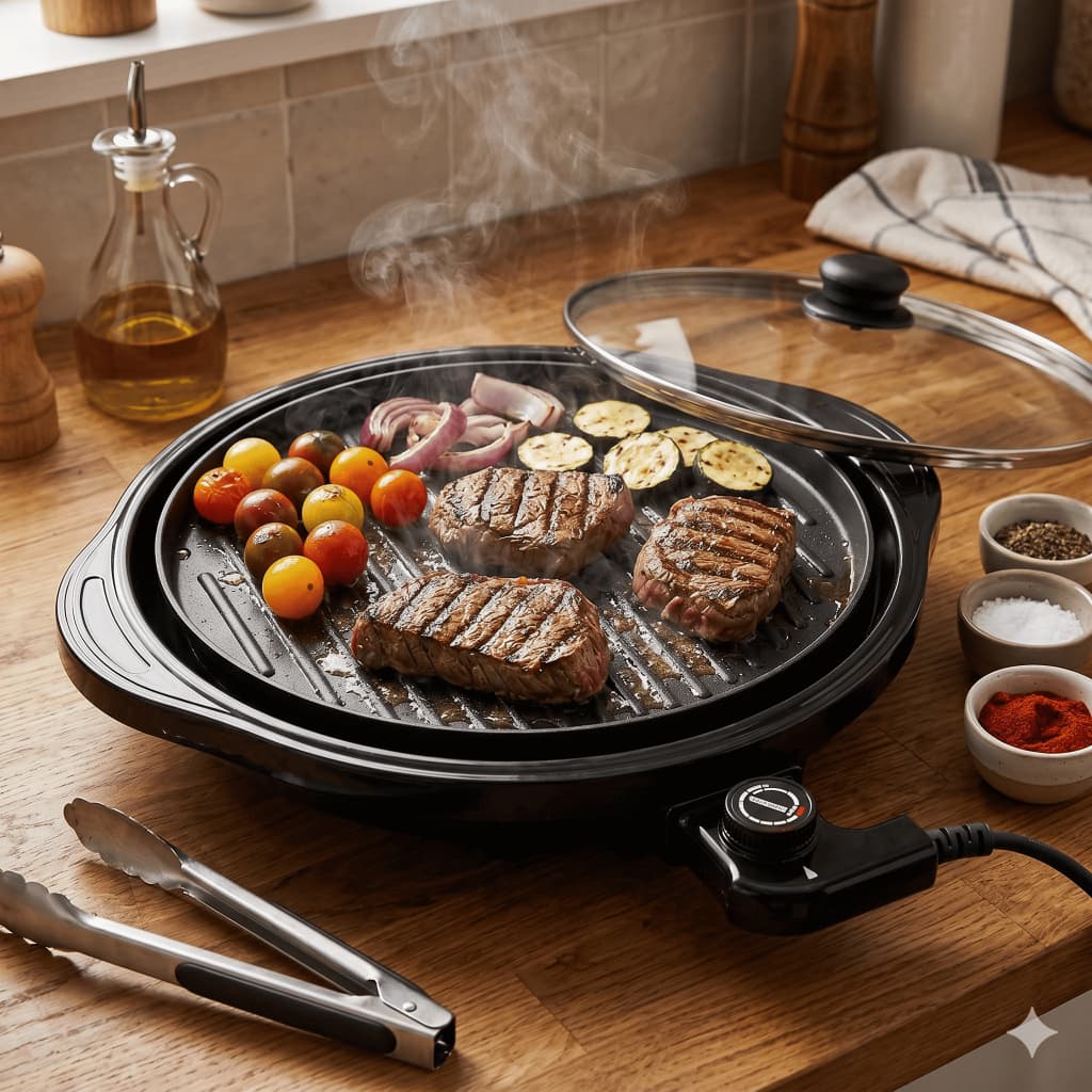 Grill Eletrico Redondo Antiaderente Termostato Ajustavel 220v Premium Preto