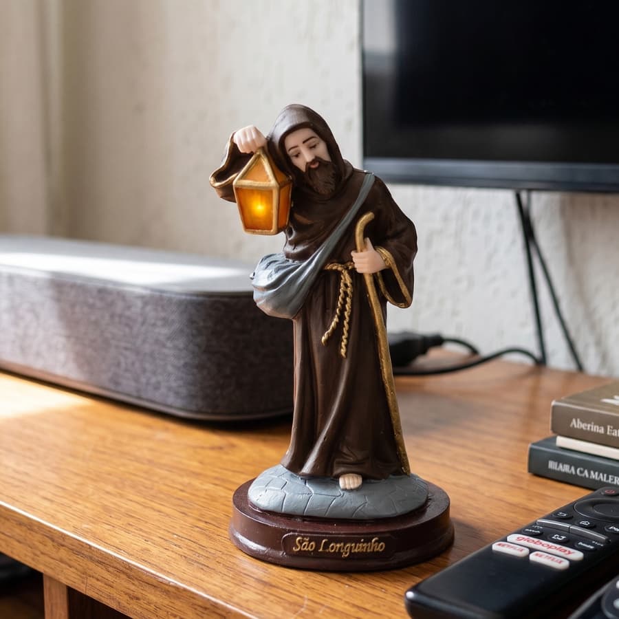 Imagem São Longuinho 15cm Resina Premium Pintada à Mão Santo Católico Religioso Altar Oratório
