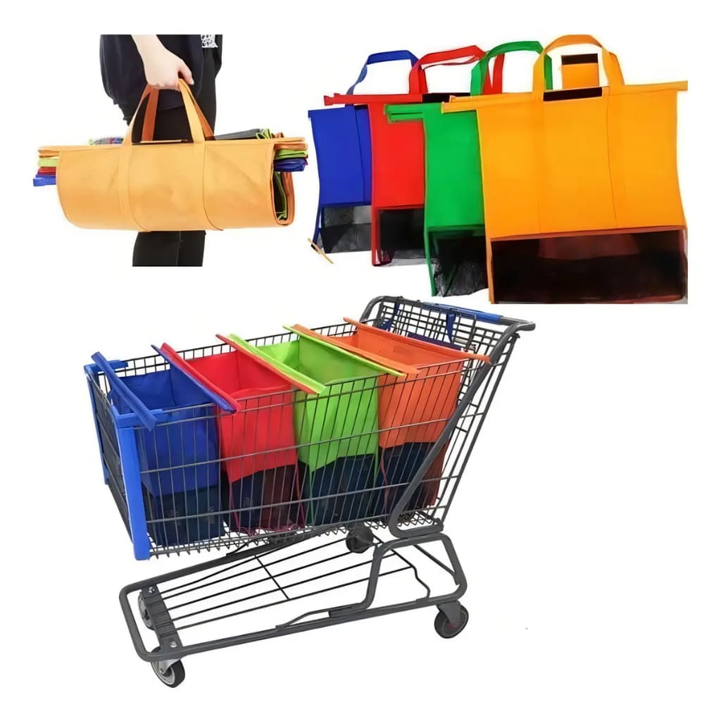 Kit Sacolas Reutilizáveis De Supermercado com suporte Carrinho