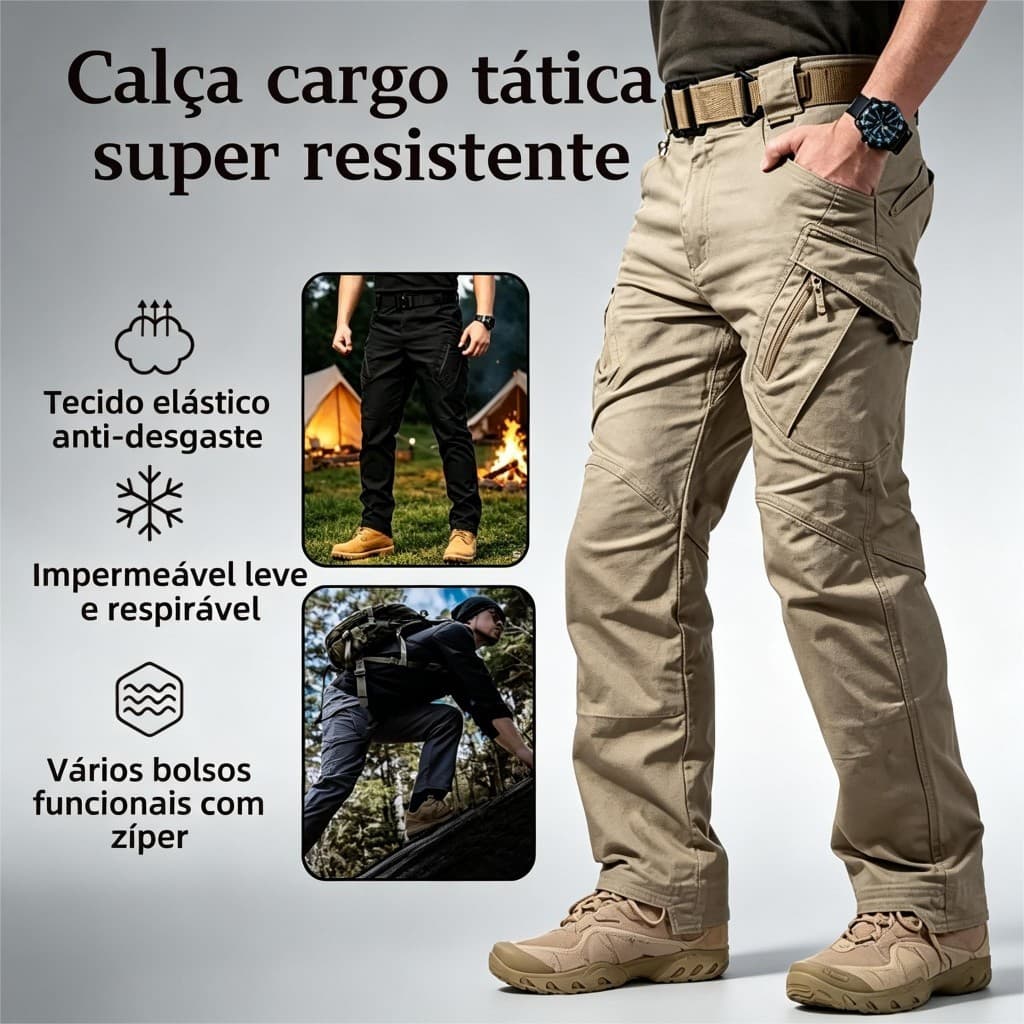 Calça Cargo Tática IX9 Masculina Impermeável Leve, Resistente ao Desgaste, Trilha Trabalho Pesca
