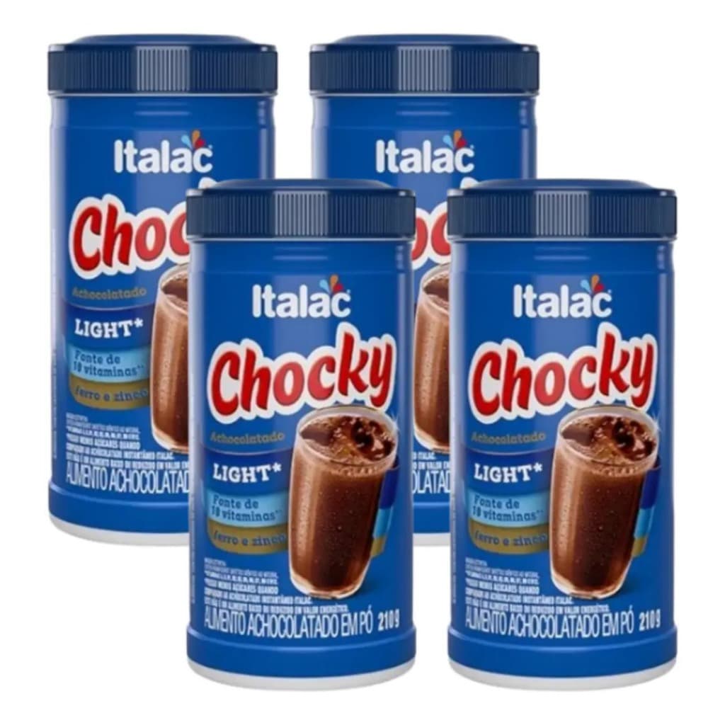 Kit 4 Achocolatado em Pó Light 210G Italac - Achocolatado Chocky Italac Zero Açucar