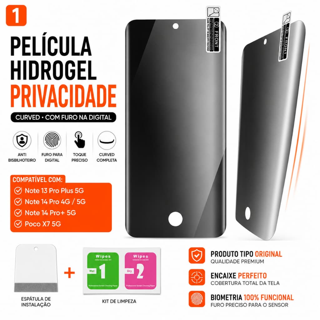 Pelicula Note 14 Pro + Plus / 14 Pro 4G/5G / 13 Pro+ Plus 5G Poco X7 5G Hidrogel Privacida de Curved