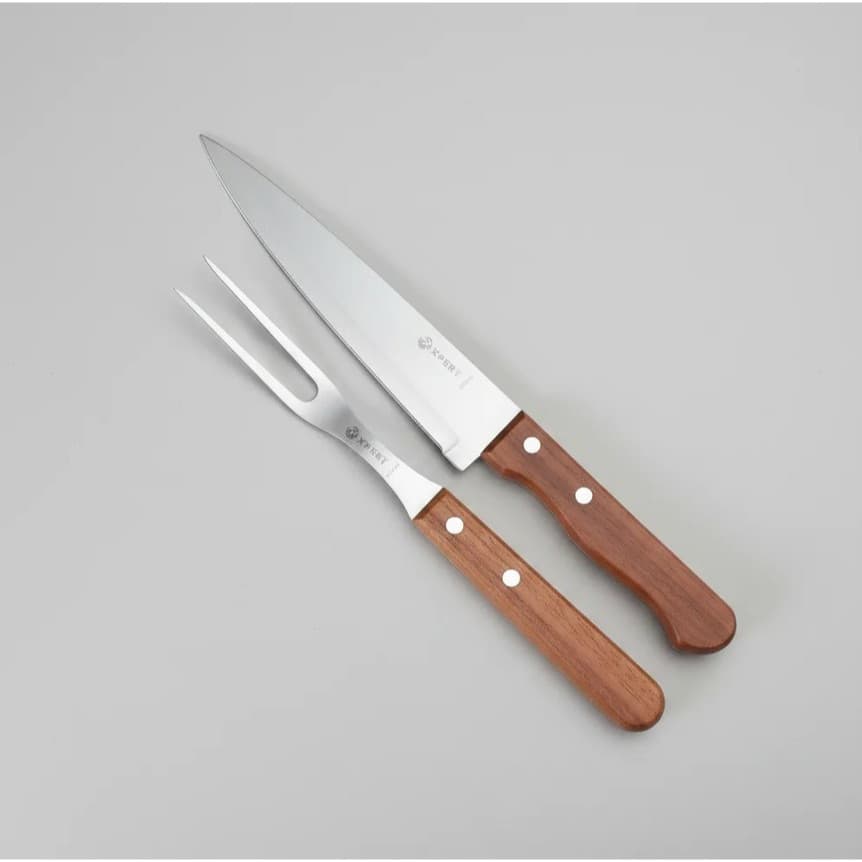 Kit Churrasco Aço Inox Garfo E Faca Cabo Madeira Delta Wood