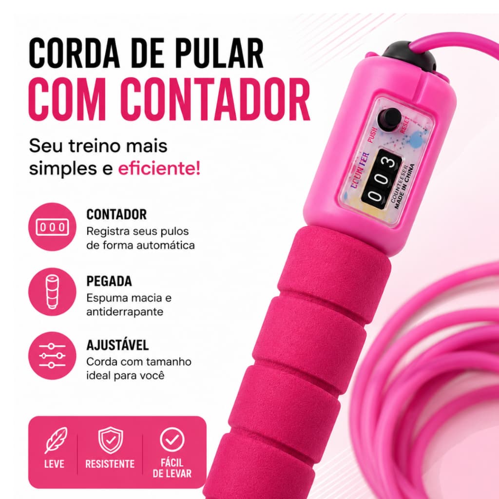 Corda de Pular com Contador Ajustável Fitness Academia Emagrecimento Exercícios Cardio