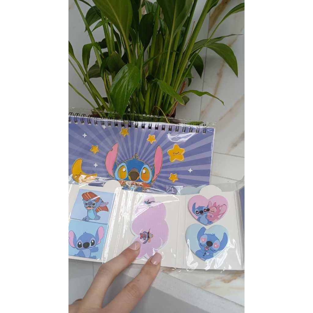 STITCH - CADERNO DE ADESIVO, UMA RÉGUA COM CANETAS E BLOCO DE ANOTAÇÕES