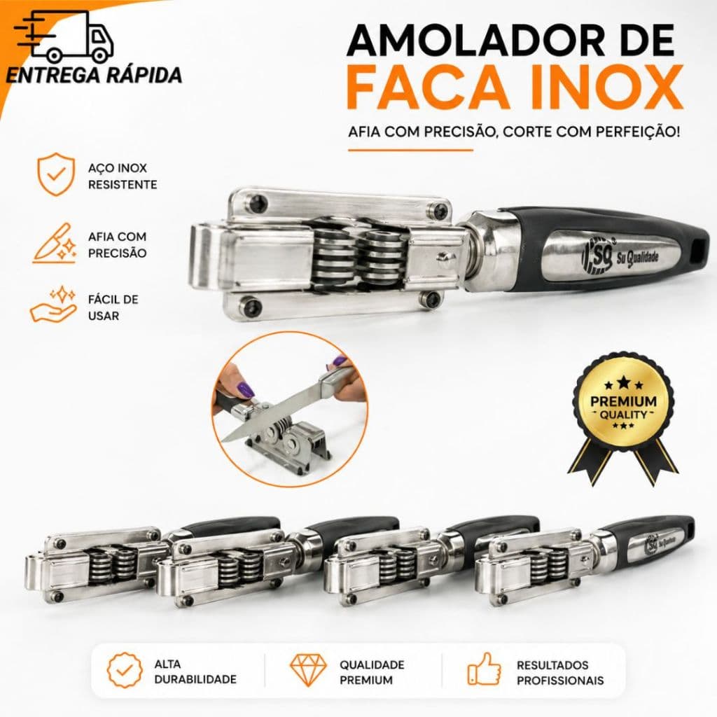 Afiador De Facas Manual Em Inox Prático Para Casa, Churrascaria  Açougue E Camping