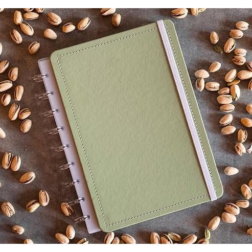 Caderno G de disco verde pistache inteligente 80 folhas reposicionáveis capa dura com elástico