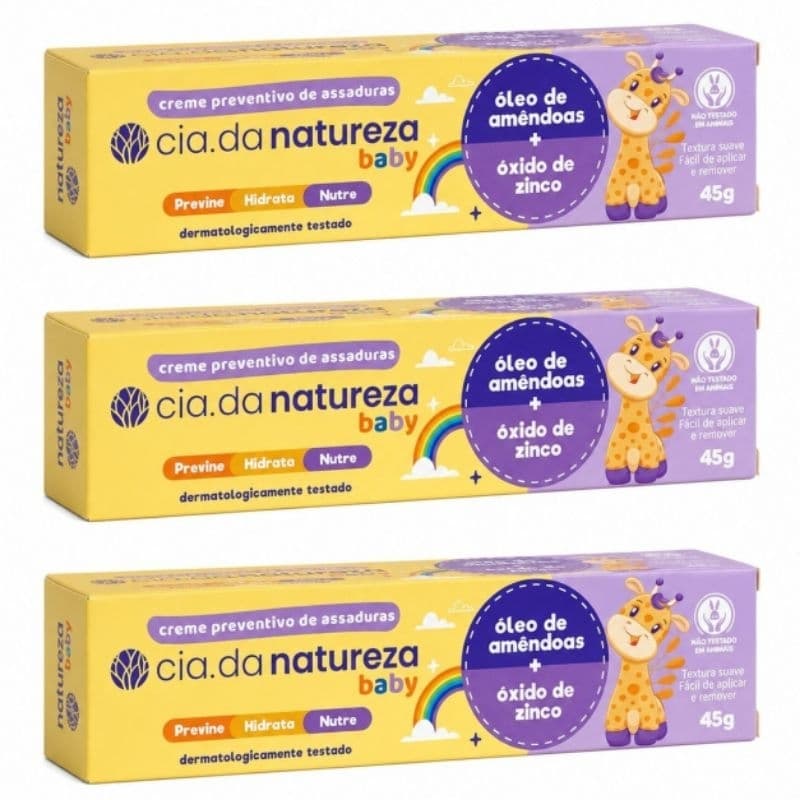 Kit 3 Pomadas para Assadura Bebê Cia da Natureza Baby 45g Óleo de Amêndoas + Óxido de Zinco
