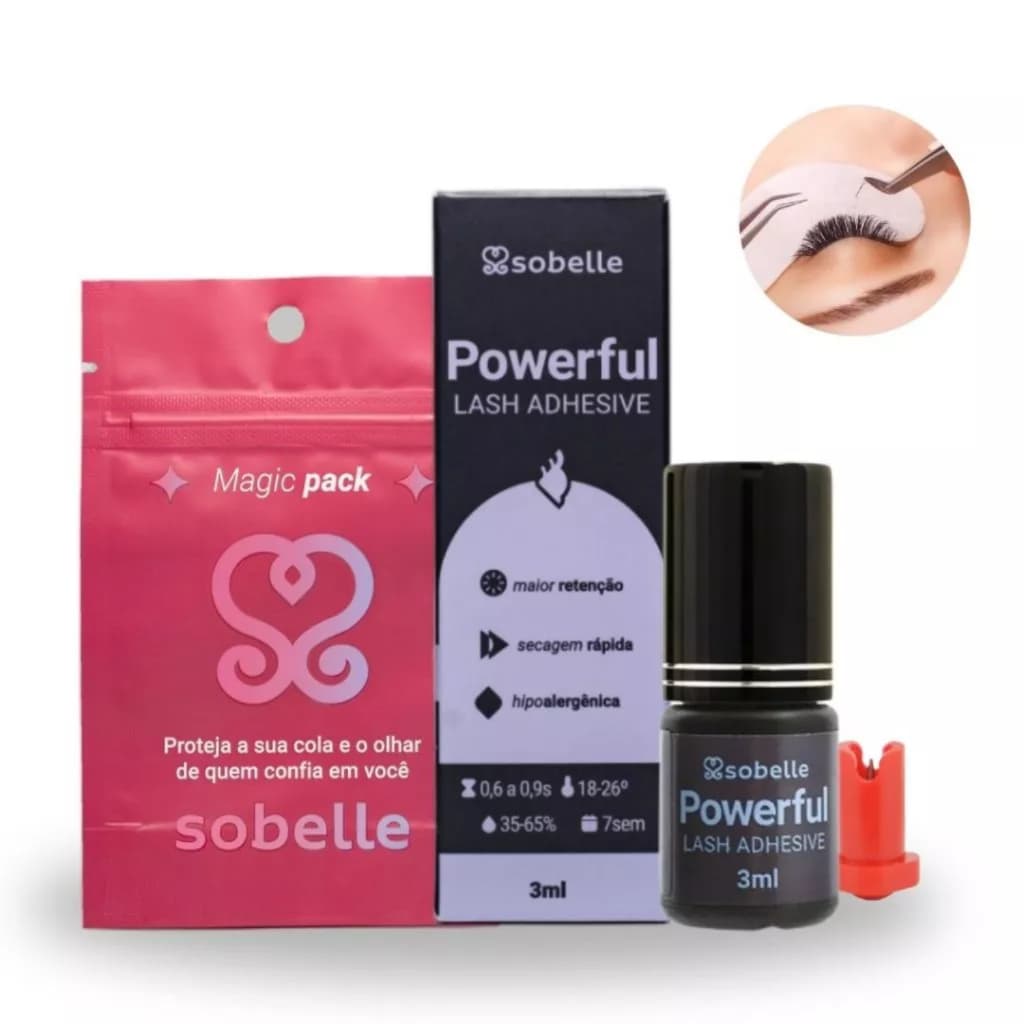 Cola Sobelle Powerful 3ml para Extensão de Cílios | Fio a Fio | Volume Russo | Alta Retenção