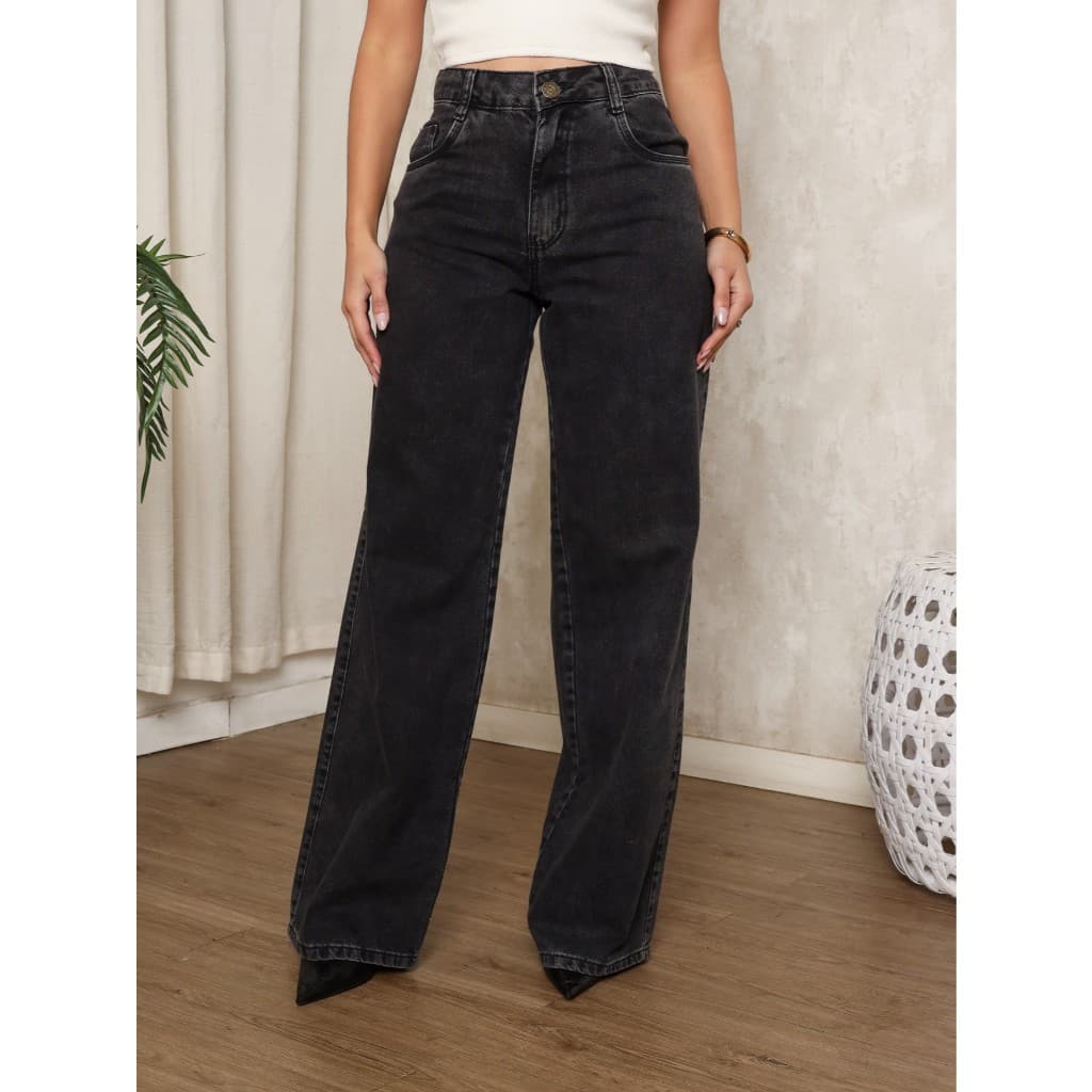 Calça Wide Leg Pantalona Jeans Feminina Cintura Alta Levanta Bumbum!!!