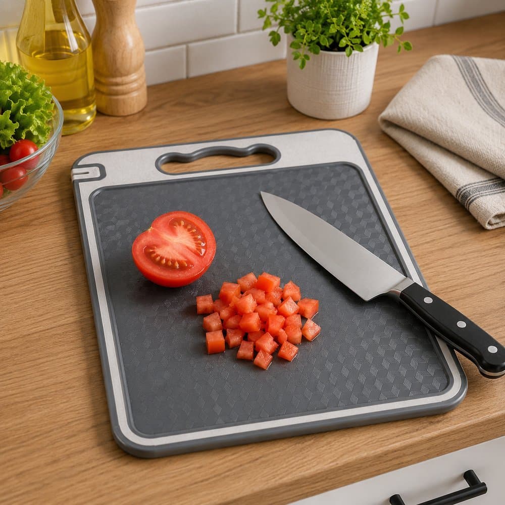 Tábua Corte Dupla Face Aço Inox Polietileno Afiador Fixo Higiênica Resistente Cozinha Restaurante Presente Casa