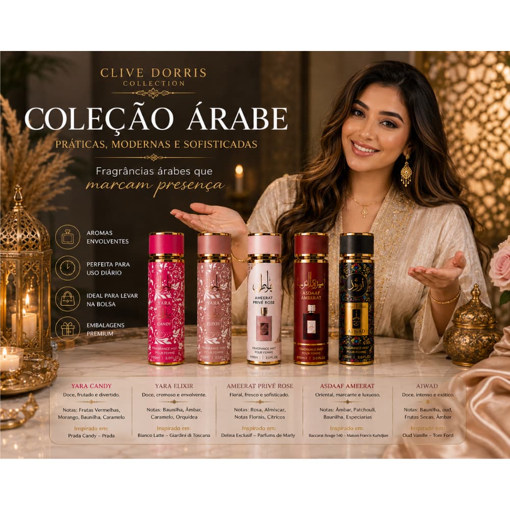 Body Splash Feminino 90ml Inspirados nas Fragrâncias Mais Desejadas do Mundo Árabe