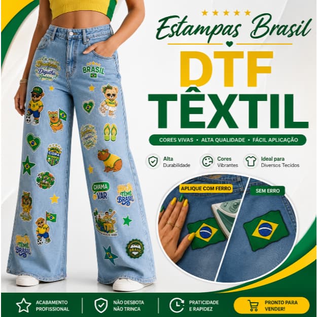 Adesivo Exclusivo DTF Copa do Mundo BRASIL | Termocolante Calça Jaqueta Camisa Uniforme Pronto para Estampar