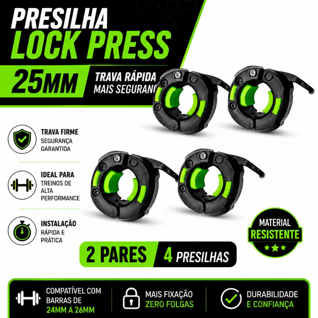 2 Pares Presilhas Lock Press Barra de 25mm Academia Musculação Fitness Halter Grampo Roscada Cross
