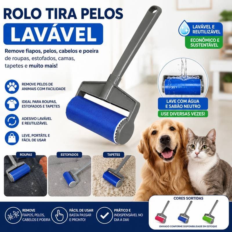 ROLO Tira fiapos, cabelos, poeira e pelos de roupas, estofados, camas, tapetes. LAVAVEL