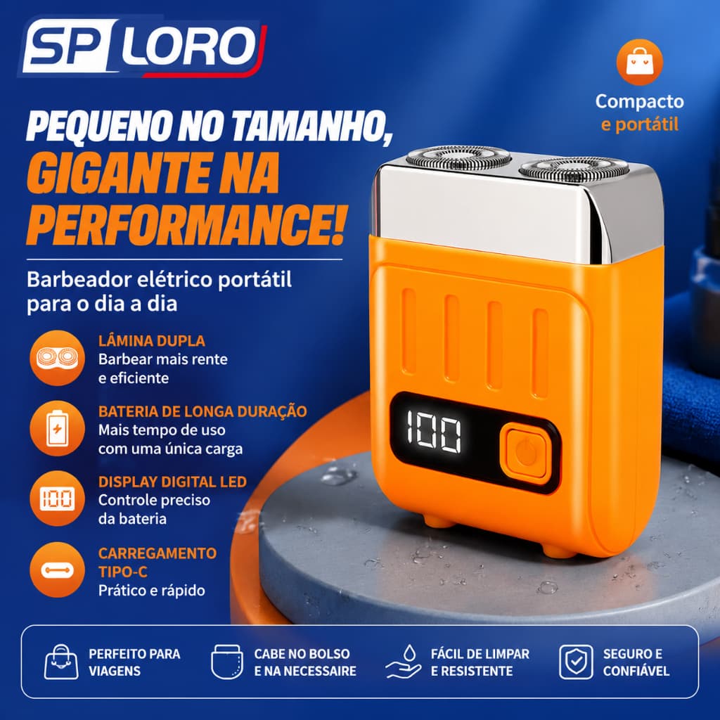 Mini Barbeador Elétrico IPX7 Recarregável via USB C  Lâmina Dupla Flutuante, Portátil e Disponível em 3 Cores 3187