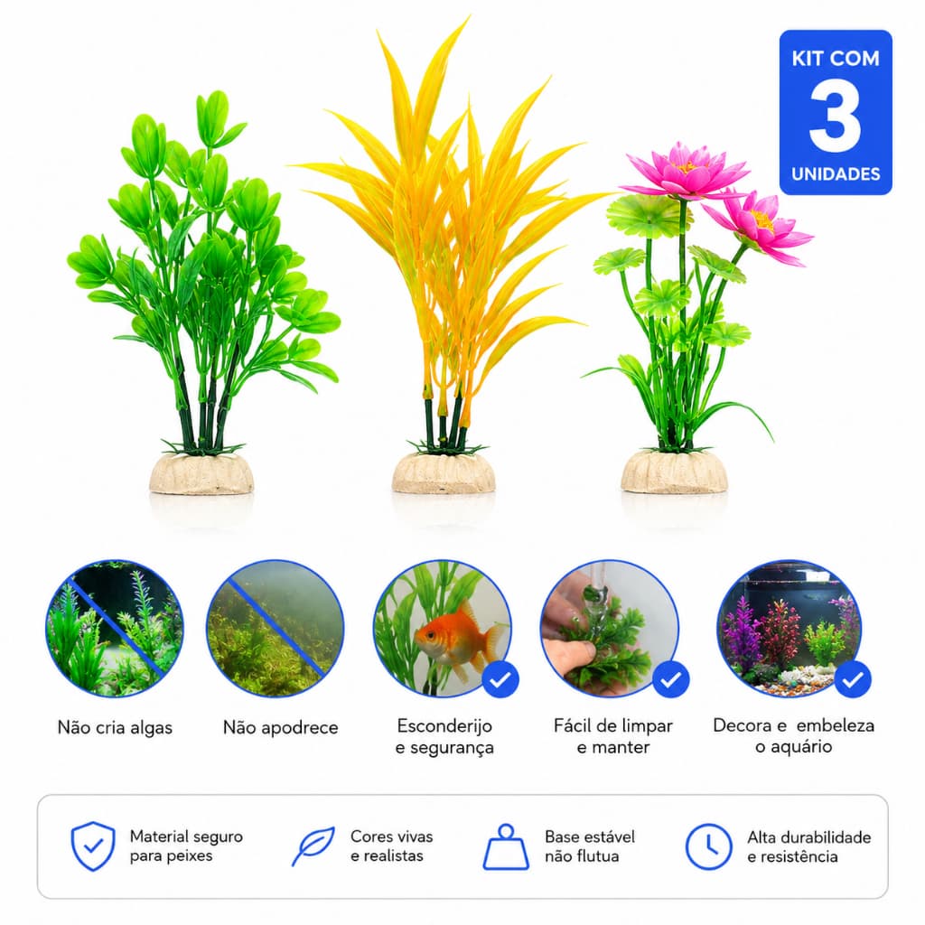 Kit Planta Artificial 17cm c/3un Variações Decoração Aquário