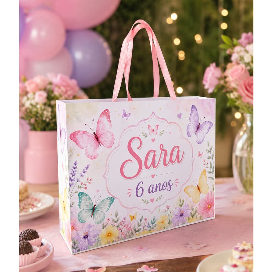 Sacola personalizada jardim encantado/ lembrança festa jardim das borboletas/ kit com 10