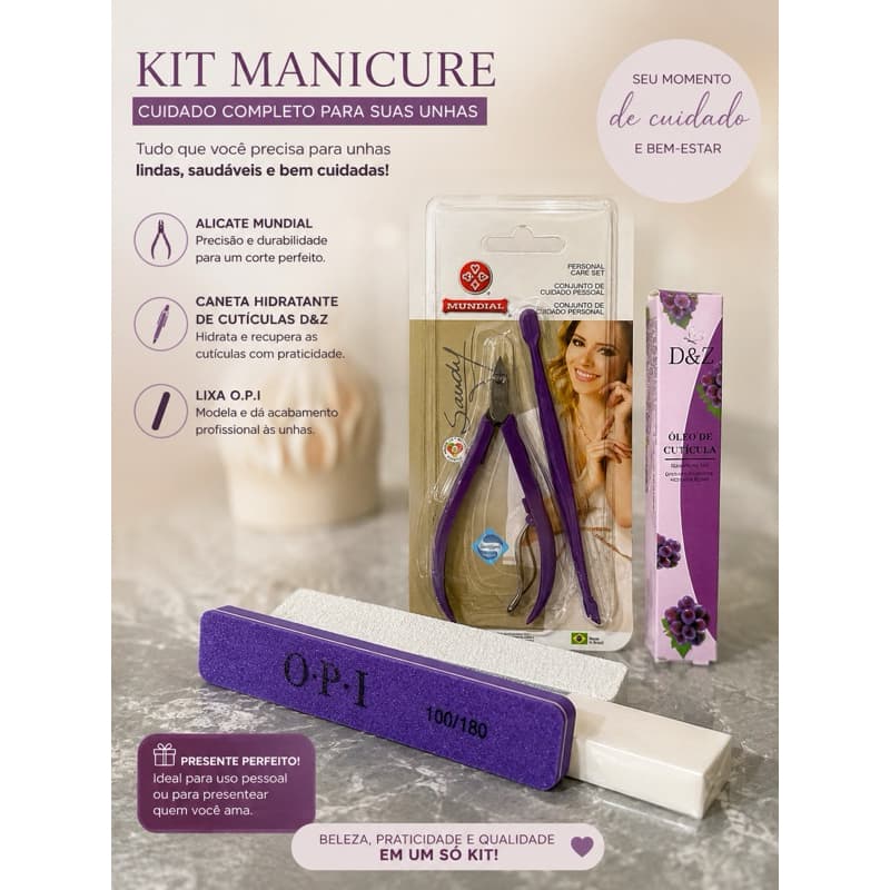 Kit Manicure - Lixas, Alicate e Caneta Hidratante de Cutícula