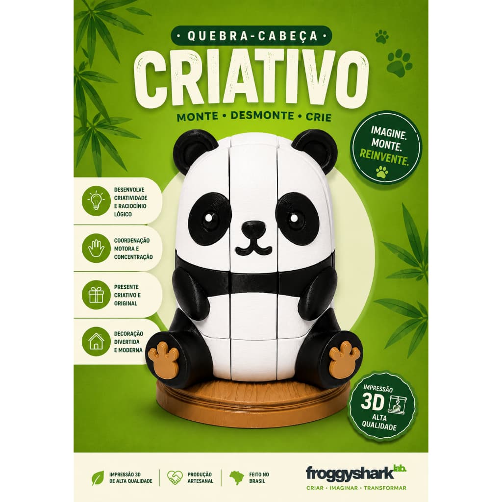 Quebra-Cabeça Criativo Panda 3D | Monte e Desmonte | Decoração e Presente Criativo