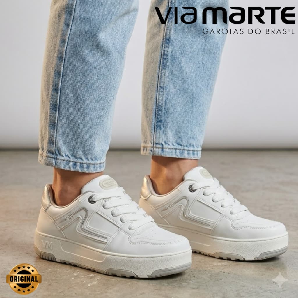 Tênis Feminino Via Marte Plataforma Casual Designer Moderno Estiloso Confortável Dia a Dia Original