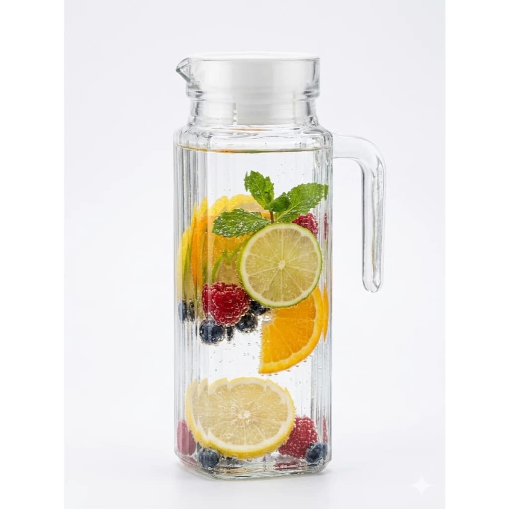 Kit 4 Jarras de Suco Agua Vidro Transparente com Tampa 1 Litro Suíça e Luxo Prática Cozinha Prática Bico Ergonômico
