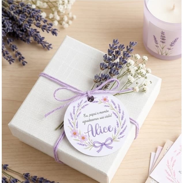 Tag pendurar aplique Lembrancinha Maternidade Nascimento bebê neném flor floral laço lilás rosa