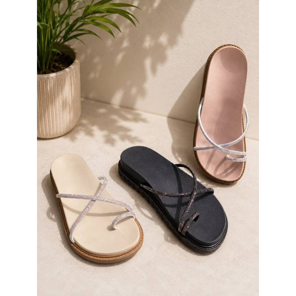 sandália papete birken feminina strass dedinho brilho lançamento verao 001