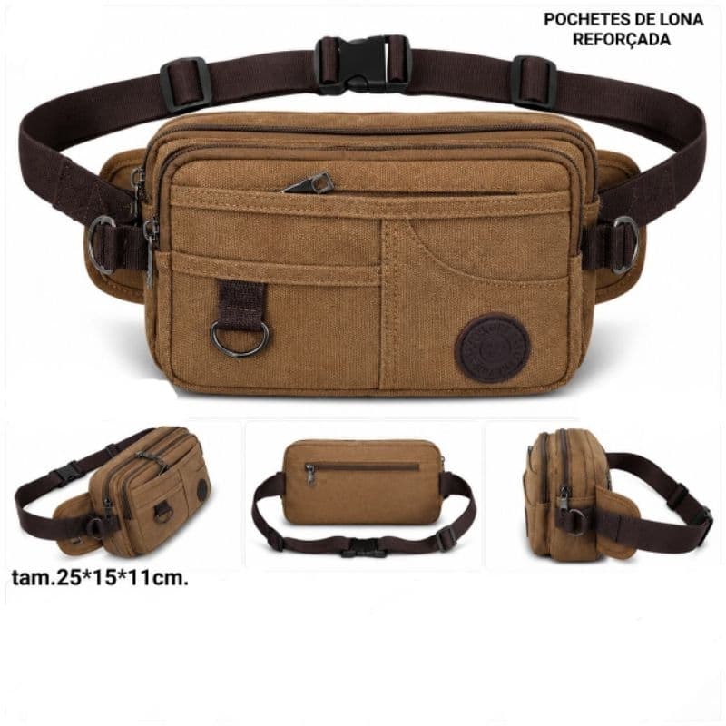 Pochete Lona Masculina Bolsa Reforçada De Cintura Multiuso 355
