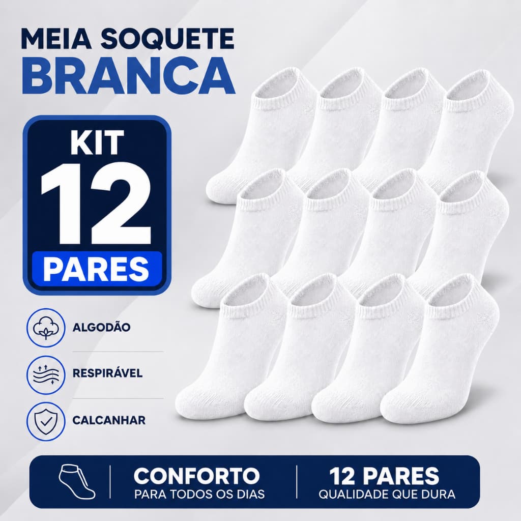 Kit 12 Pares Meia Soquete Branca Altomax Invisivel Cano Baixo Algodao Unissex M 33 Ao 43 Confortavel