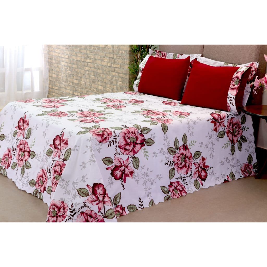 Kit Colcha Estampada Cobre Leito Casal Queen 3 Peças Cama Posta 100% Poliéster Percal 180 Fios