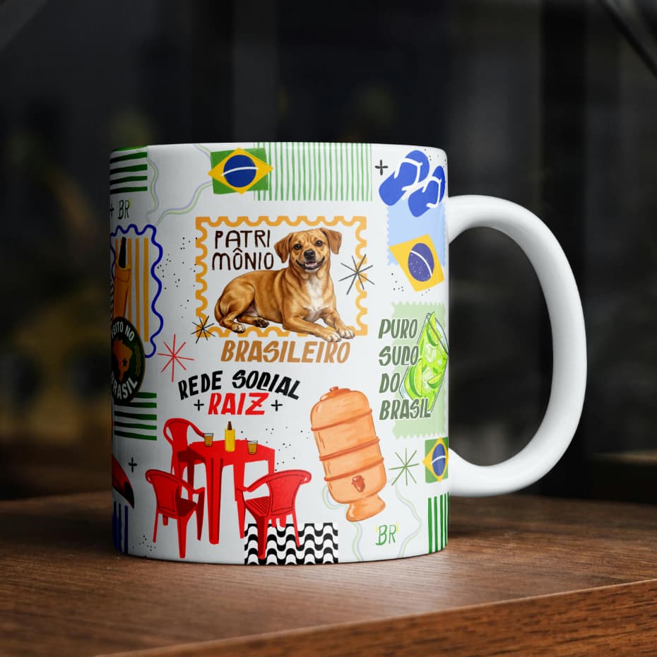 Caneca do Brasil Coisas do Brasil Cachorro Caramelo Presente Criativo Caneca Brasileira | Cerâmica 325ml