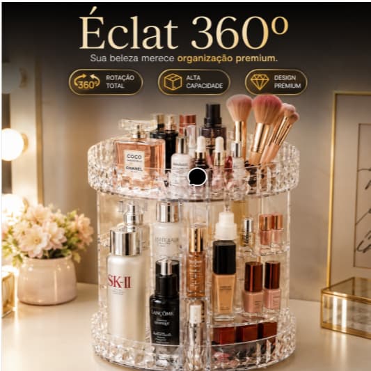 Organizador de Maquiagem Giratório 360º Porta Cosméticos Acrílico Multifuncional Éclat 360º