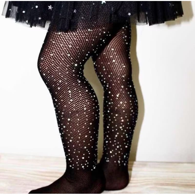 Meia Arrastão Com Strass Infantil, Meia Arrastão de Brilho Para Menina Promoção