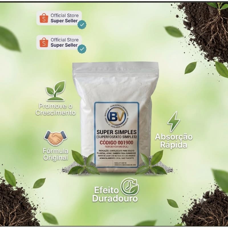 Fertilizante Super Simples BV Fosfato P2O5 Pó -Crescimento Rápido para Plantas e Gramas - Solo Forte e Alta Solubilidade